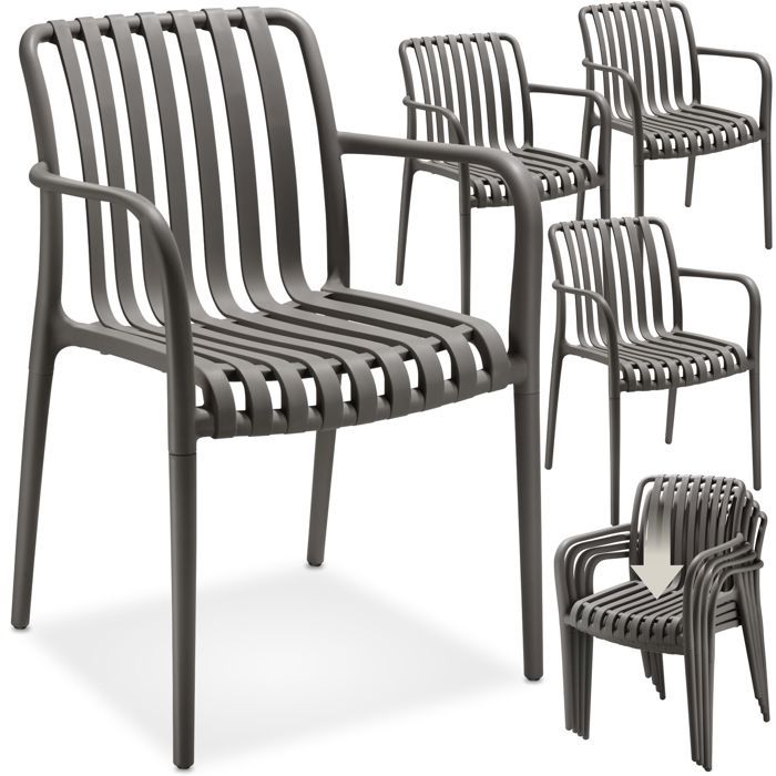 Chaises de jardin - TECTAKE - Lot de 4 chaises ALCUDIA empilables et résistantes intempéries 54 5 x 58 x 80 5 cm - Gris anthracite Chaises de jardin - TECTAKE - Lot de 4 chaises ALCUDIA empilables et résistantes intempéries 54 5 x 58 x 80 5 cm - Gris anthracite
