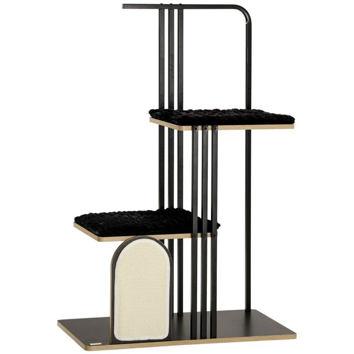 Comparer les prix de Arbre À Chat Haute Qualité 128cm - Coussin Griffoir & 2 Plateformes - Structure Acier Robuste Noir Pour Chats Exigeants