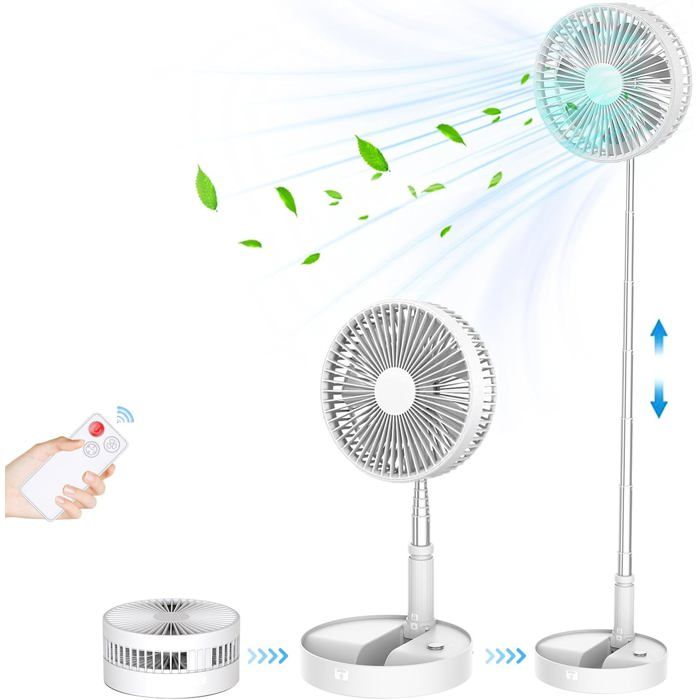Ventilateur vertical portable 4 vitesses avec télécommande pliable 8 pouces silencieux batterie 7200mAh blanc pour table - Omegasback
