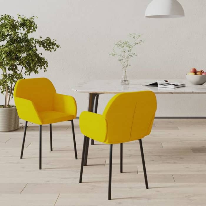 Mode Chaises à manger JILL (Set de 2) Jaune Velours LV1878