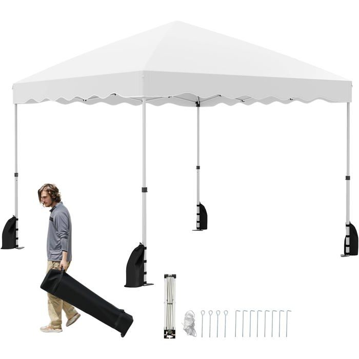 GOPLUS Tonnelle de Jardin Pliante 3 X 3 M Réglable en Hauteur Imperméable avec Sac de Transport à Roulette (3x3 M Blanc)