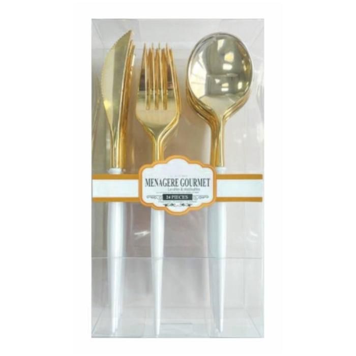 Boite ménagère GOURMET 24 couverts plastique design rose/OR