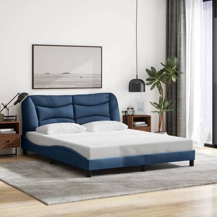 CHIC Lit adulte 2 places - 160x200 cm Structure/Cadre de lit bleu 160x200 cm tissu #Sara91544