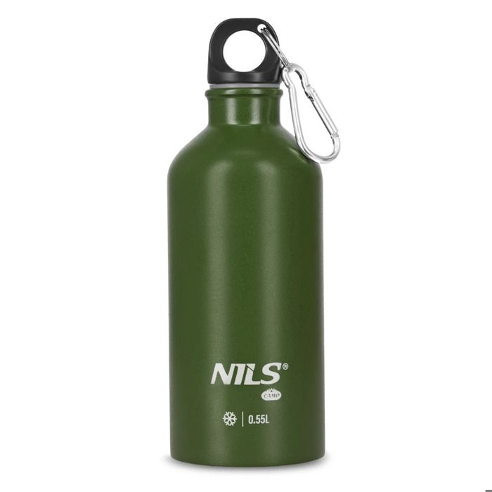 NILS CAMP NC3801 - Bouteille de voyage 550 ml isolante inox vert étanche avec mousqueton