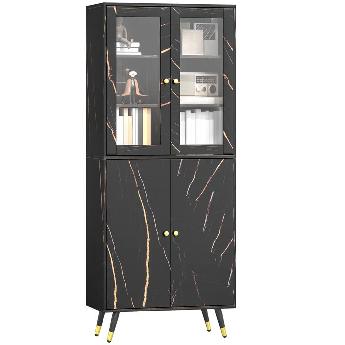 Bibliothèque - HOMCOM - 6 niveaux - 6 étagères ouvertes porte vitrée et placard - pour salon bureau - 70 x 35 x 170 cm - noir