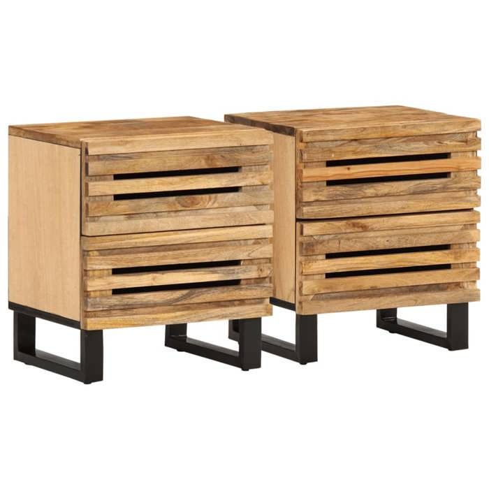 Tables de chevet en bois de manguier - vidaXL - 40x34x46 cm - 2 tiroirs - Bois massif de manguier - Style industriel