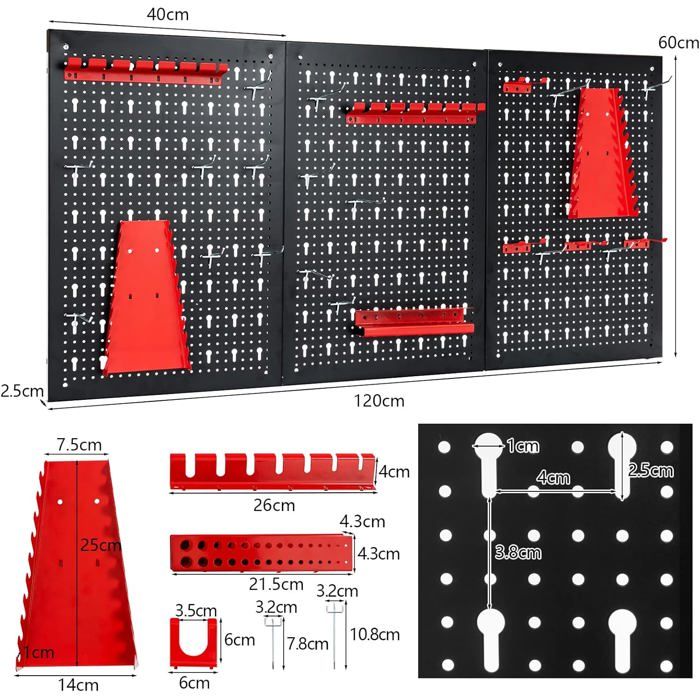 GIANTEX Porte Outils Mural en Métal avec 28 Pièces Panneau dOutils Peu Encombrant pour Entrepôt Garage Atelier 120 X 60 X 2