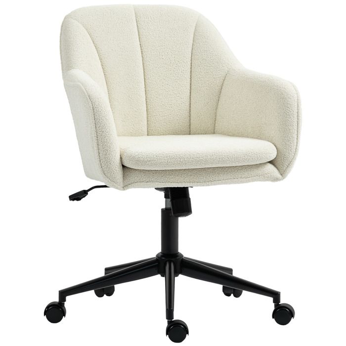 Chaise de bureau - HOMCOM - siège pivotante hauteur réglable et fonction de bascule - flanelle neige - 60x63x94cm - beige