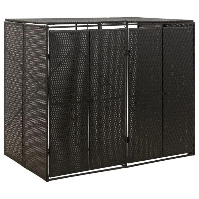 Noir Abri pour poubelle double Noir 140x80x117 cm Résine tressée - Cache-conteneurs à déchets H16755