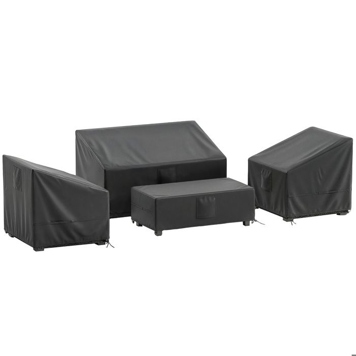 Housse salon de jardin - Outsunny - 4 pièces imperméable 6 évents sac de rangement - tissu oxford - 142x80x77cm - noir