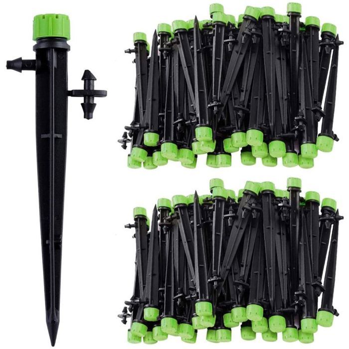 100pcs Micro-asperseur Dirrigation Goutte à Goutte 360 Degrés 8 Trous deau Flux Irrigation Emetteurs pour Tube de 1/4 (4-7mm)