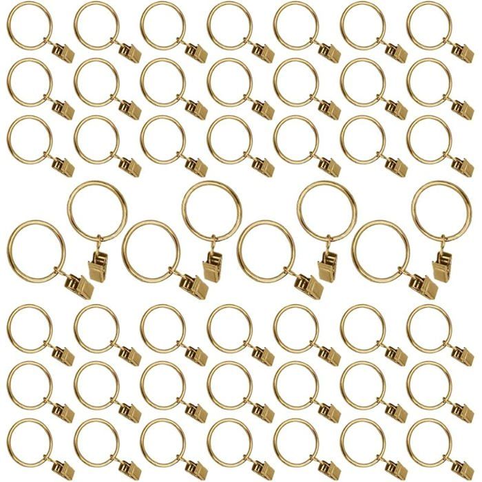 50 pièces de bagues à rideaux avec clips anneau de rideau en métal résistant àrouille crochet de suspension 38mm/1 5in Gold