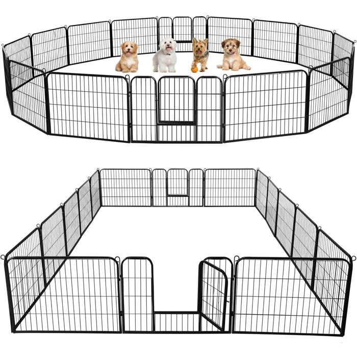 Enclos et parc pour chien - Clôture métal pliable sans toit - 16 panneaux chiot lapin rongeurs