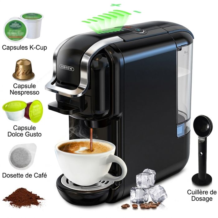 Machine à café 5 en 1 20 Bars Compatible Nespresso Dolce Gusto K-Cup ESE Café Moulu Hot & Cold 600ml Nior - Hibrew