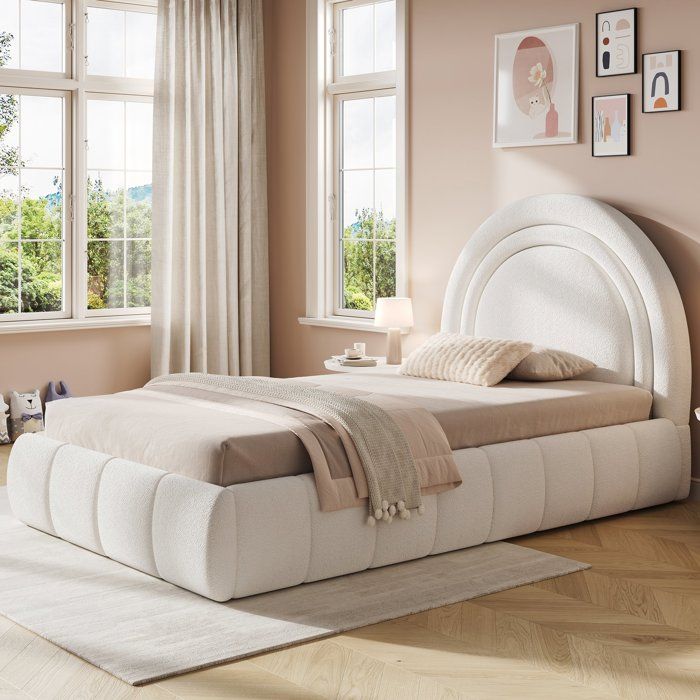 Luscriate - Lit capitonné 90 x 200 cm lit simple lit enfant lit coffre avec rangement hydraulique en bouclé - beige