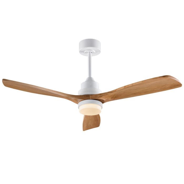 Modenuit 52 Pouces Ventilateur de Plafond avec Éclairage avec Télécommande 6 Vitesses Moteur Silencieux Blanc et Naturel