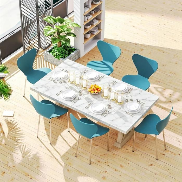VIVOLILV Lot de 6 Chaises de Salle Manger BleuScandinaveEmpilableChaises de Cuisine Siège en PP Plastique45x42x825 cm