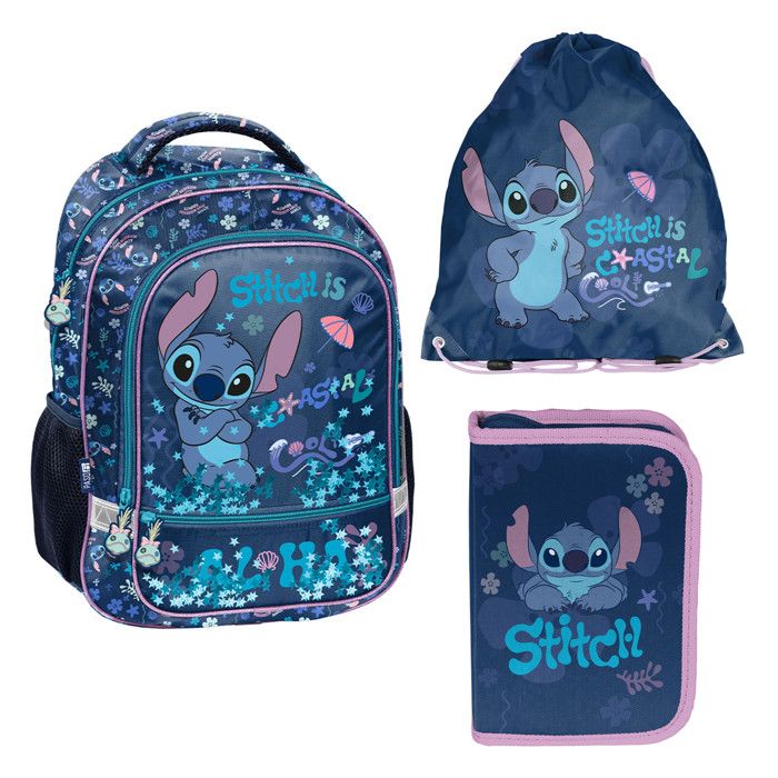 Stitch Paso - Sac à dos avec trousse à dessin et sac de sport - bretelles réglables et dos renforcé