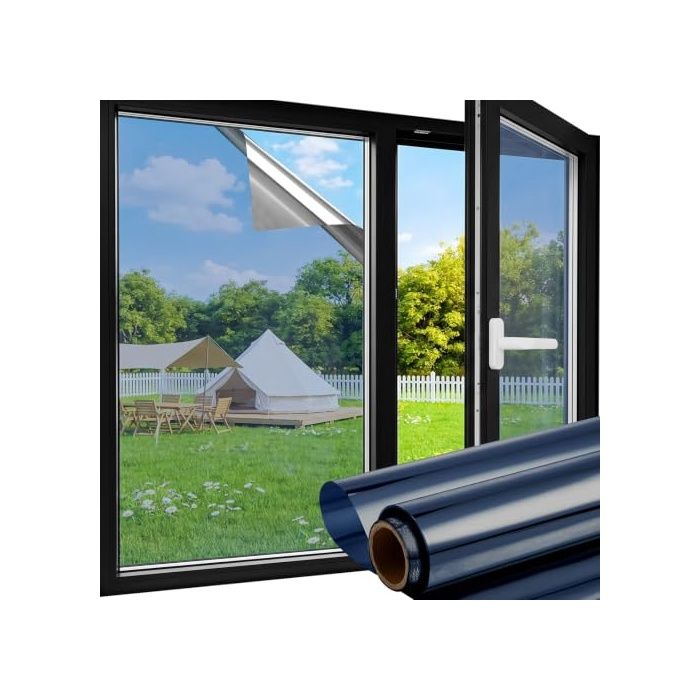 Film Anti Reg Fenetre 44.5 x 200 cm Bleu-Argent Film Miroir s Tain if Leger Anti Chaleur & Solaire Anti UV Br FILM POUR VITRAGE