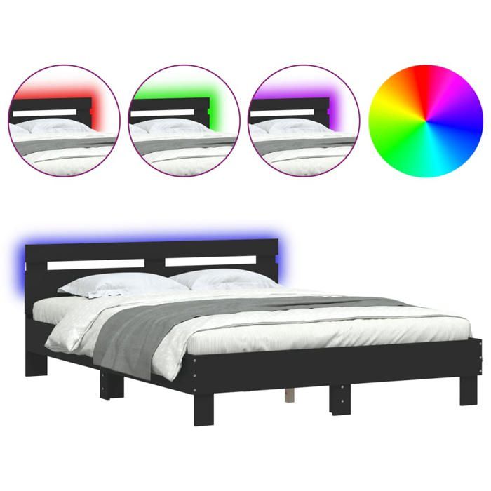 Luxe&Mode Structure de lit avec LED sans matelas noir 140x190 cm 2 ans garantie LV7335