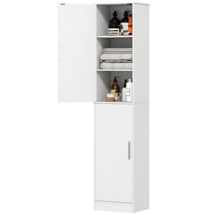 Armoire de salle de bain haute avec 2 portes étagères réglables meuble de rangement colonne étroite blanc 40x35x180cm salon chambre