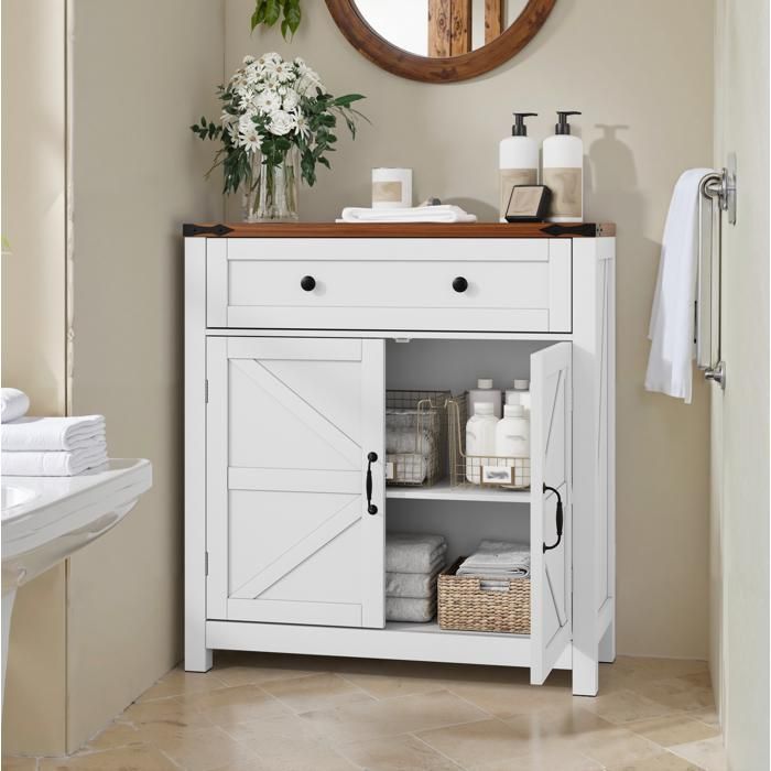Buffet de Cuisine 1 Tiroir 2 Portes et Étagère Réglable - MODENVIE - Campagne Blanc et Noyer 76×30×83 cm