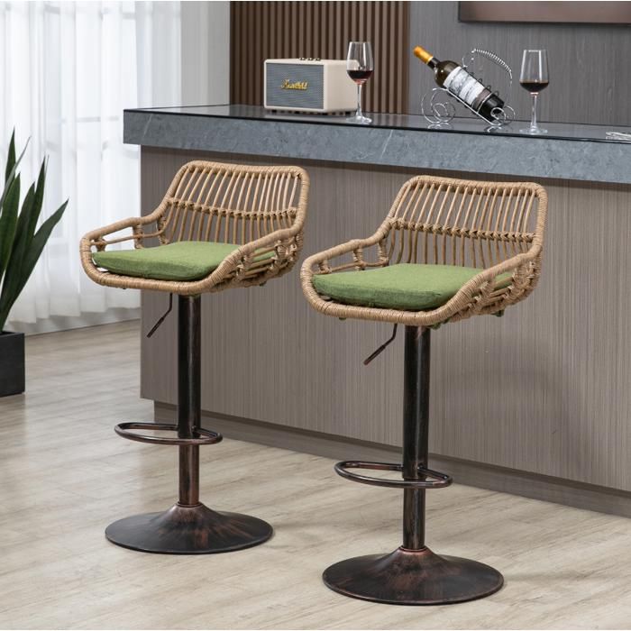 Lot de 2 Tabourets de Bar Rotatif sur 360° Tabourets de Comptoir Chaise de Bar Réglable en Hauteur Vert