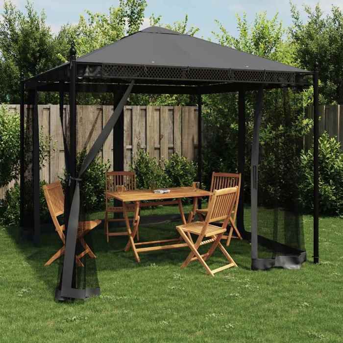 Tente de réception - vidaXL - Tonnelle de Jardin (1 pc) - acier - anthracite - électrique - 2 93 x 2 93 m@fqx48u