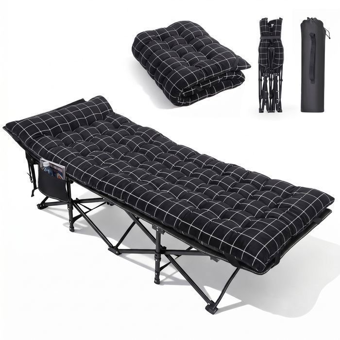 Sekey Lit de Camping Pliable avec Matelas Lit de Camp 190 × 71 × 35 cm Charge 200 kg Noir