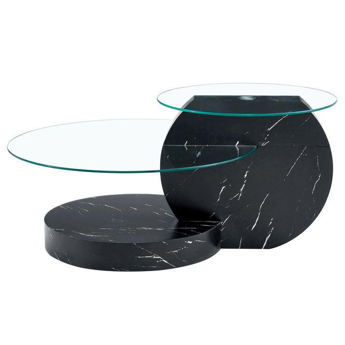 Table basse - FURNITURER - Double plateau rond - Noir - Plateau en verre - 90x70x44 cm Table basse - FURNITURER - Double plateau rond - Noir - Plateau en verre - 90x70x44 cm