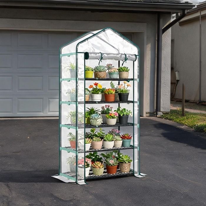 Serre de jardin en PVC transparent 5 niveaux 90x49x193 cm – Structure acier