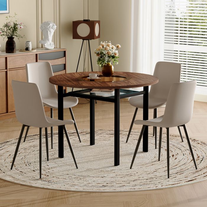 Ensemble de salle à manger - FUNMOON - Funmoon - 4 places - Plateau 100 cm - Rangement intégré