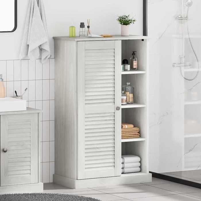 Blanc Armoire de salle de bain avec porte VIGO Blanc et Blanc Antique - Meuble Rangement LV32302