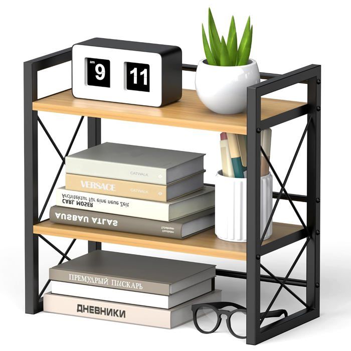 Étagère de bureau 2 niveaux en bois et métal - 40 x 20 x 36.6 cm 10 kg par étage à poser salon cuisine