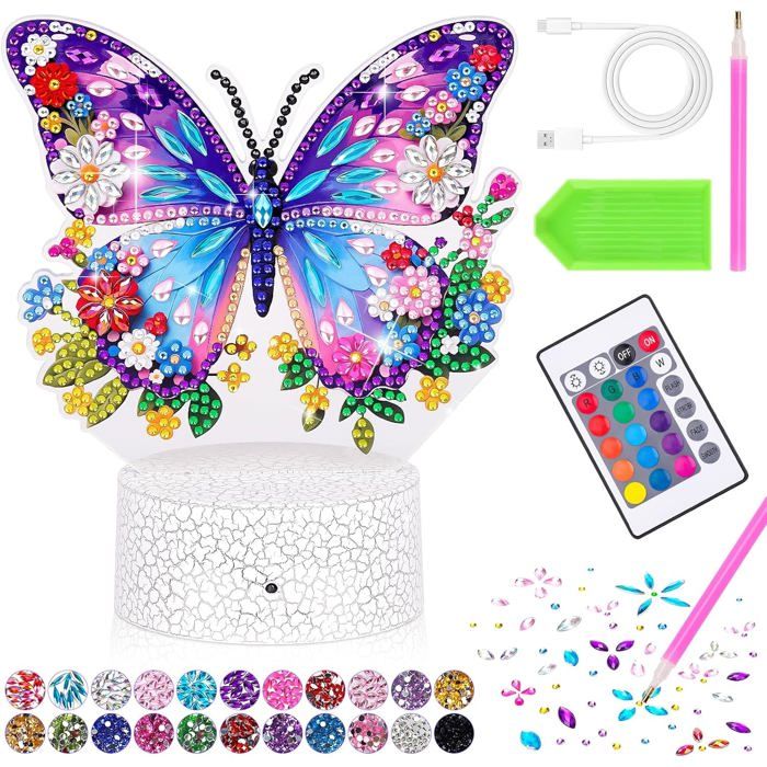 Cadeau Fille 10 6 8 7 9 Ans: Diamond Painting Veilleuse Papillon Enfant Jouet Fille 5-12 Ans Activités Manuelles Enfant DIY Lampe