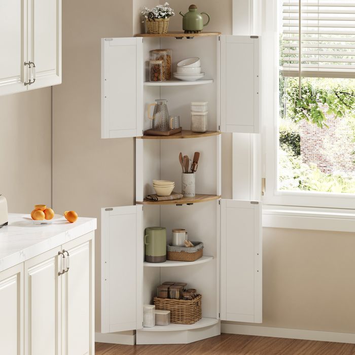 Buffet dangle vintage blanc effet bois 39 5 x 39 5 x 180 cm armoire haute 5 rangements MDF TYNQER