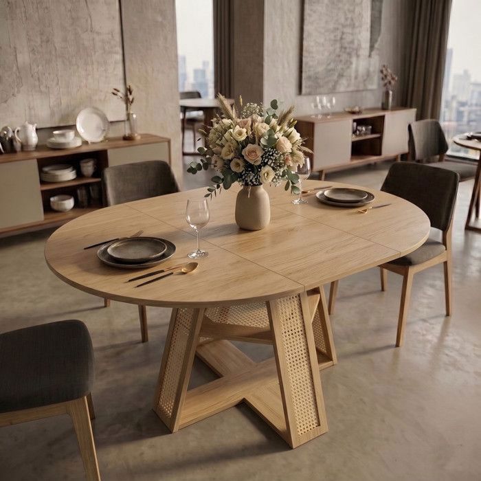 Table Extensible Table de Salle a Manger Extensible Ovale avec 2 Rallonges Table de Cuisine Ronde 100/140Lx100Bx75H cm Chêne
