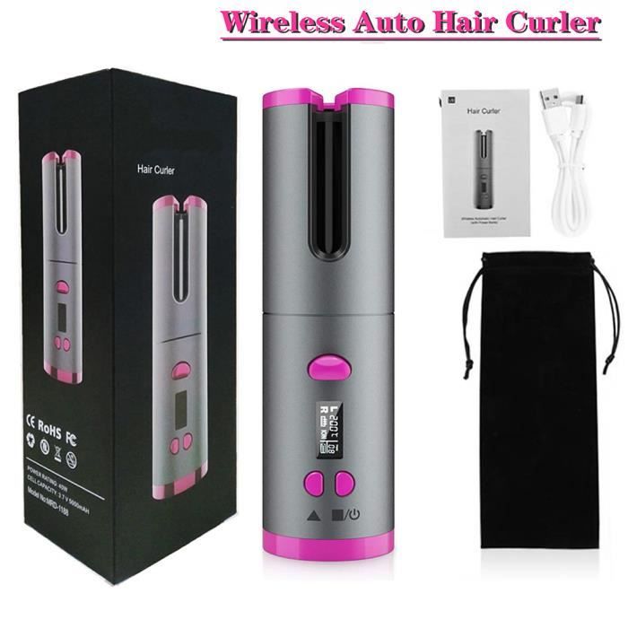 Fer à Friser Automatique Sans Fil HAUEA - Rechargeable Par USB - Anti-emmêlement - Cylindrique - Gris