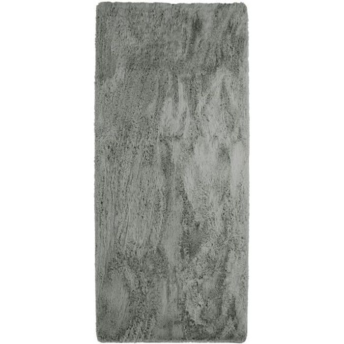 Tapis de Salon ou Chambre Shaggy - Neo Yoga- Tapis Lavable à Base Fine en Microfibre Poils Longs Extra Doux Gris Clair 80 x 180 cm