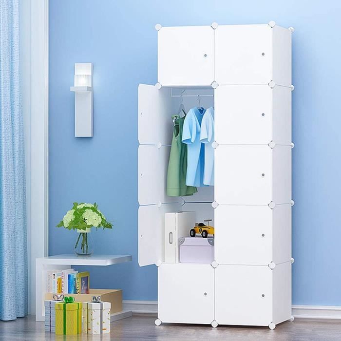 armoire de chambre armoire à rangement,cube de rangement,diy 10 cubes 5 étages,blanc