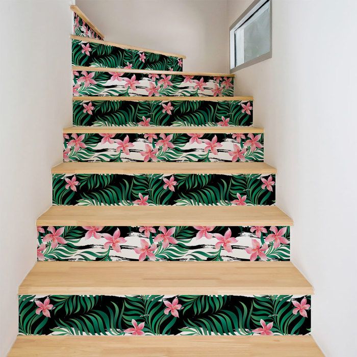 FLFK 15 Autocollants Escalier 3D Cascade Fleurs & Poissons – Stickers Risers Imperméables – Décoration Originale Pour Marches 100x18 Cm