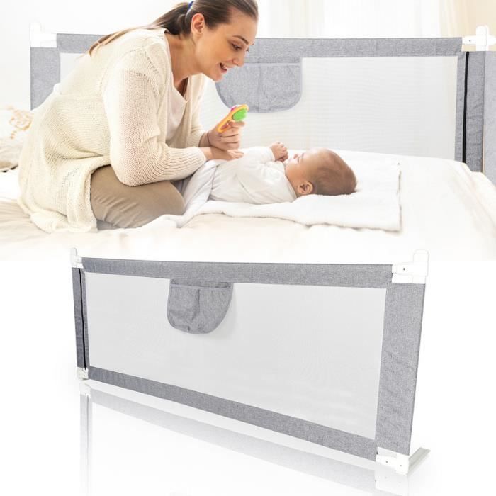 Belfoyer Barrière De Lit 200 Cm, Réglable En Hauteur, Rail De Lit Protection Pour Enfants, Barriere De Lit Levée Et Abaissée Verticalement, Protection Bébé 1 Seule Pièce, Gris