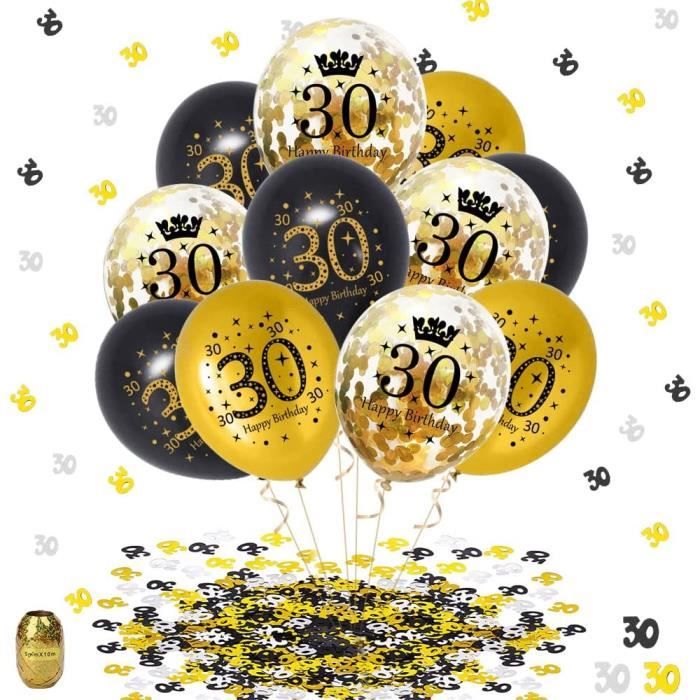 Déco anniversaire 30 ans or noir, 30 ans noir et or anniversaire décorations  pour femme homme latex ballon noir et or confett[A136] - Cdiscount Maison