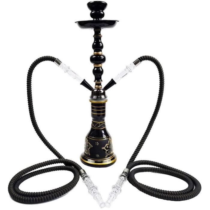 Ensemble de 70cm Shisha Hookah, kit de Chicha Pipe à Eau avec 2 tuyaux, Pinces de Charbon et