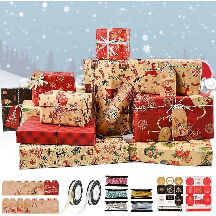 Grande boîte cadeau pour réveillon de noël, Design féerique du père noël,  carte en papier Kraft, boîte d'activité, boîtes d'emballage cadeaux rouge