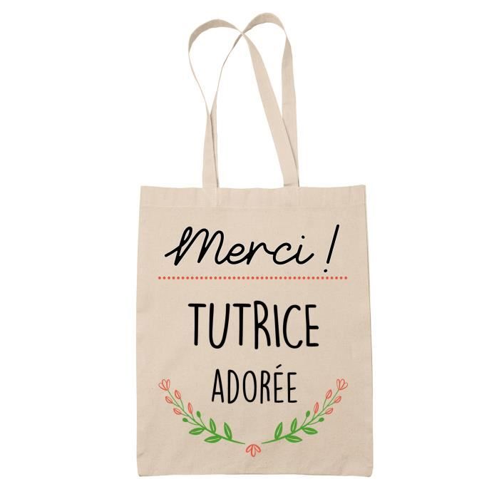 Tote Bag Merci Tutrice Géniale - Sac Cabas Réutilisable Cadeau Retraite Collègue