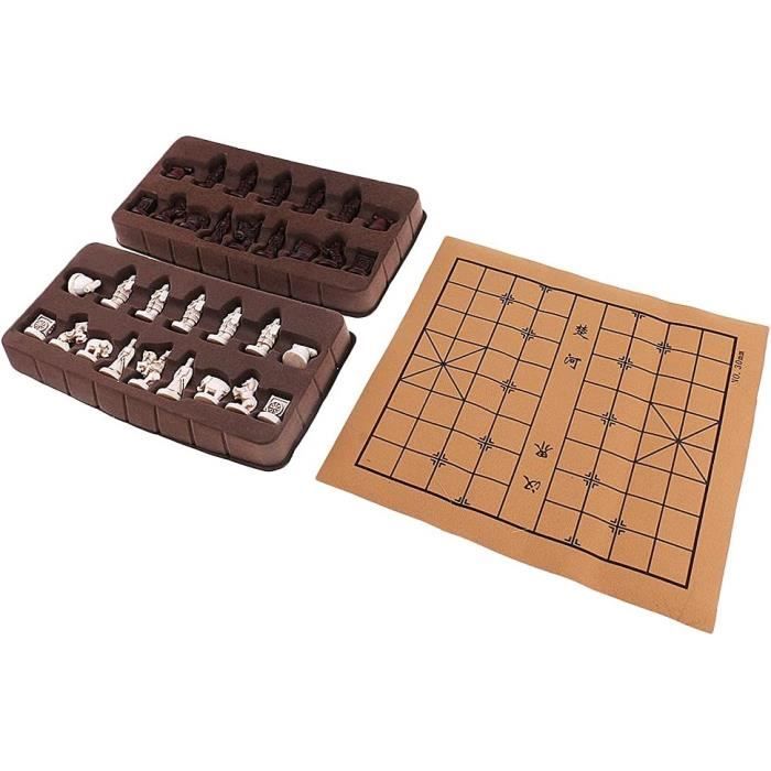 Jeu D'échecs Rétro Chinois 32 Pièces En Terre Cuite Rouge - Déco Antique