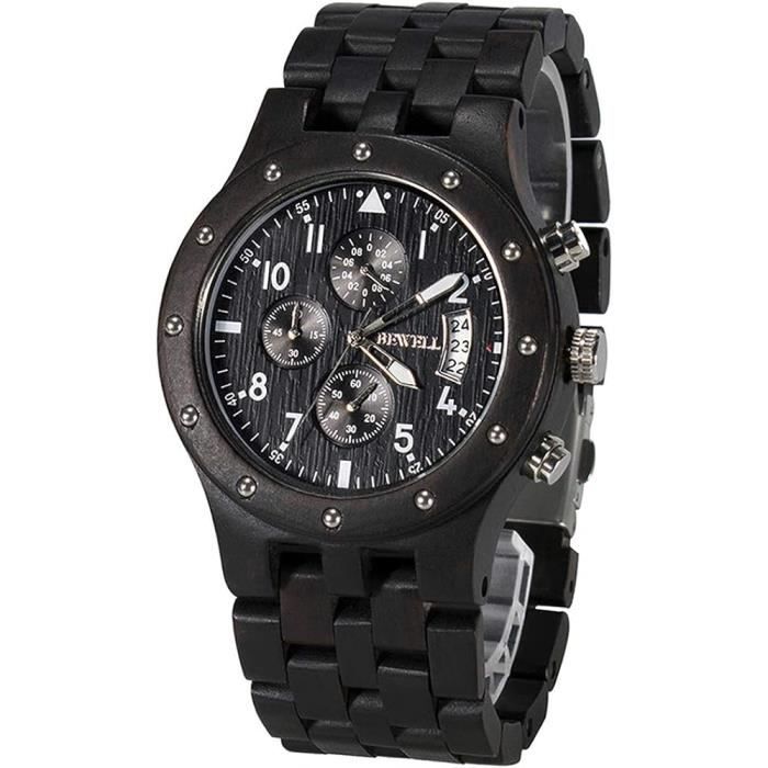 Acheter RORIOS Montre En Bois Pour Hommes Chronographe Quartz Avec Bracelet Acier Naturel Fashion étanche Légère ? Comparer Chez