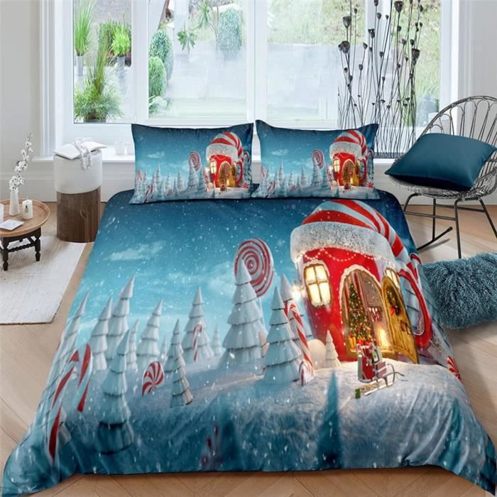 3D Housse De Couette Igloo De Noël Dessin Animé 3 Pièces Ensemble De