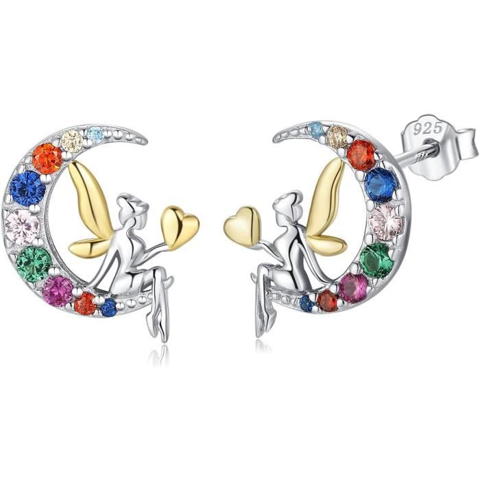 Boucles d'oreilles Lune avec Zirconia en Or
